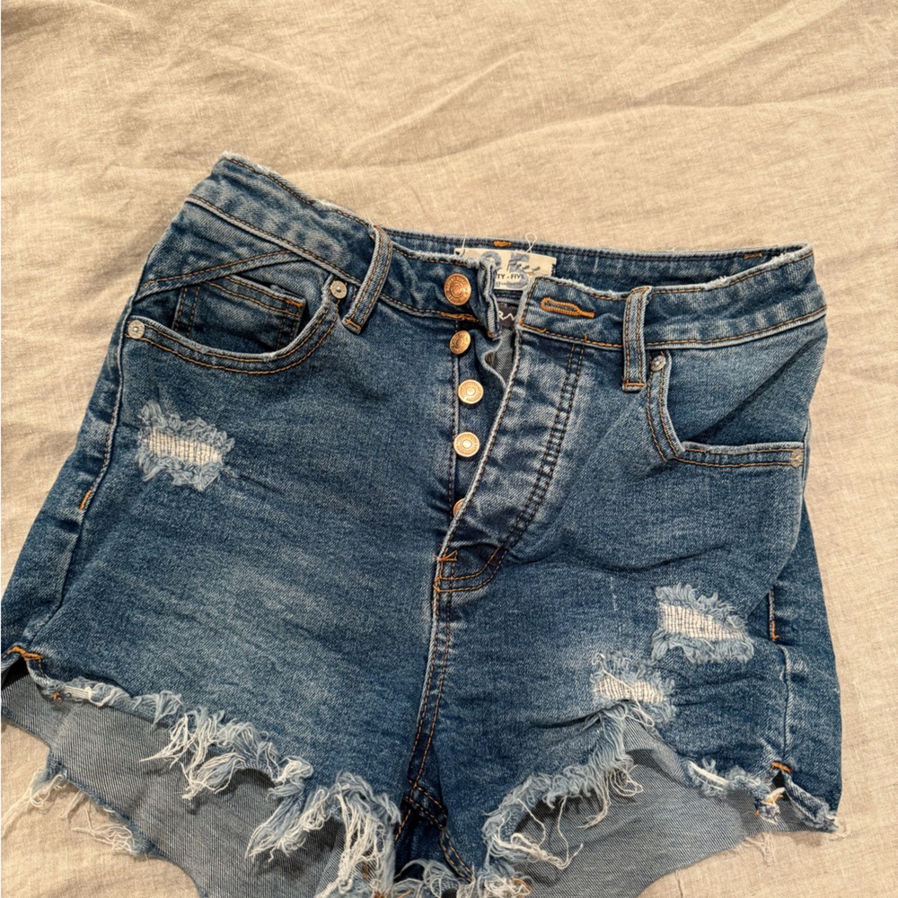 Free People Blue Distressed Jean Shorts